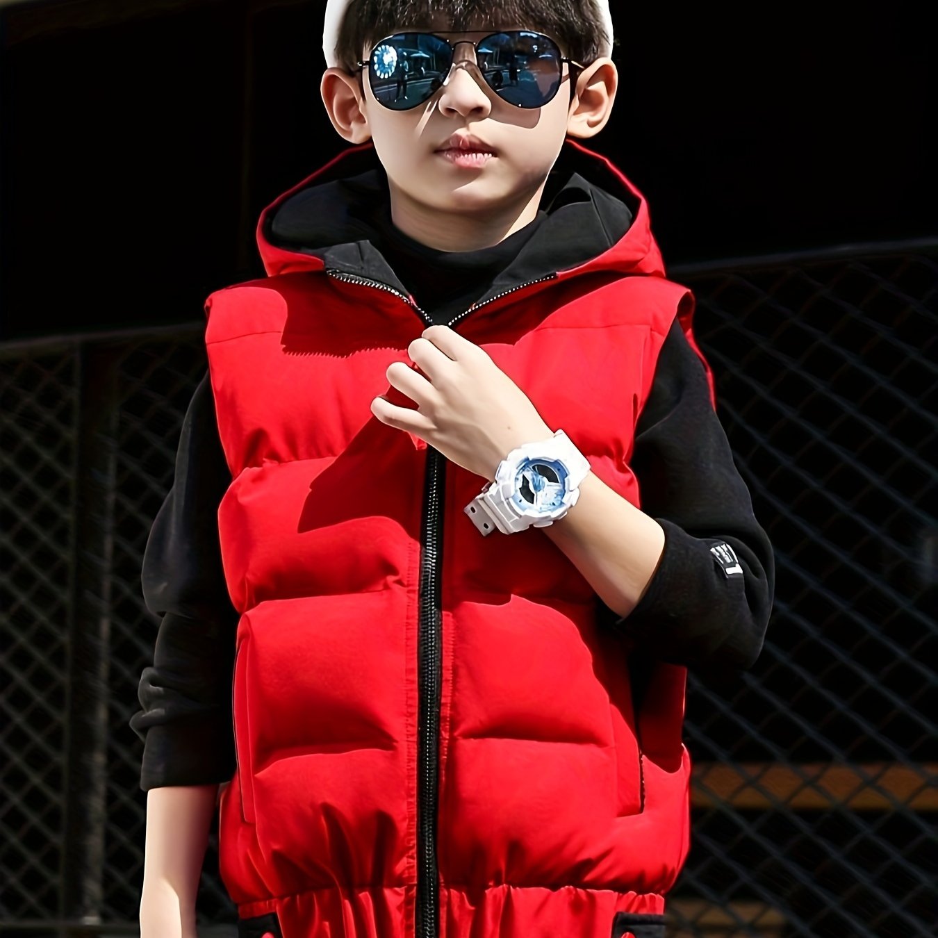 Boys Puffer Vest Hooded Zip-Up Color Block Fall Winter Casual Kids Over 3 Years