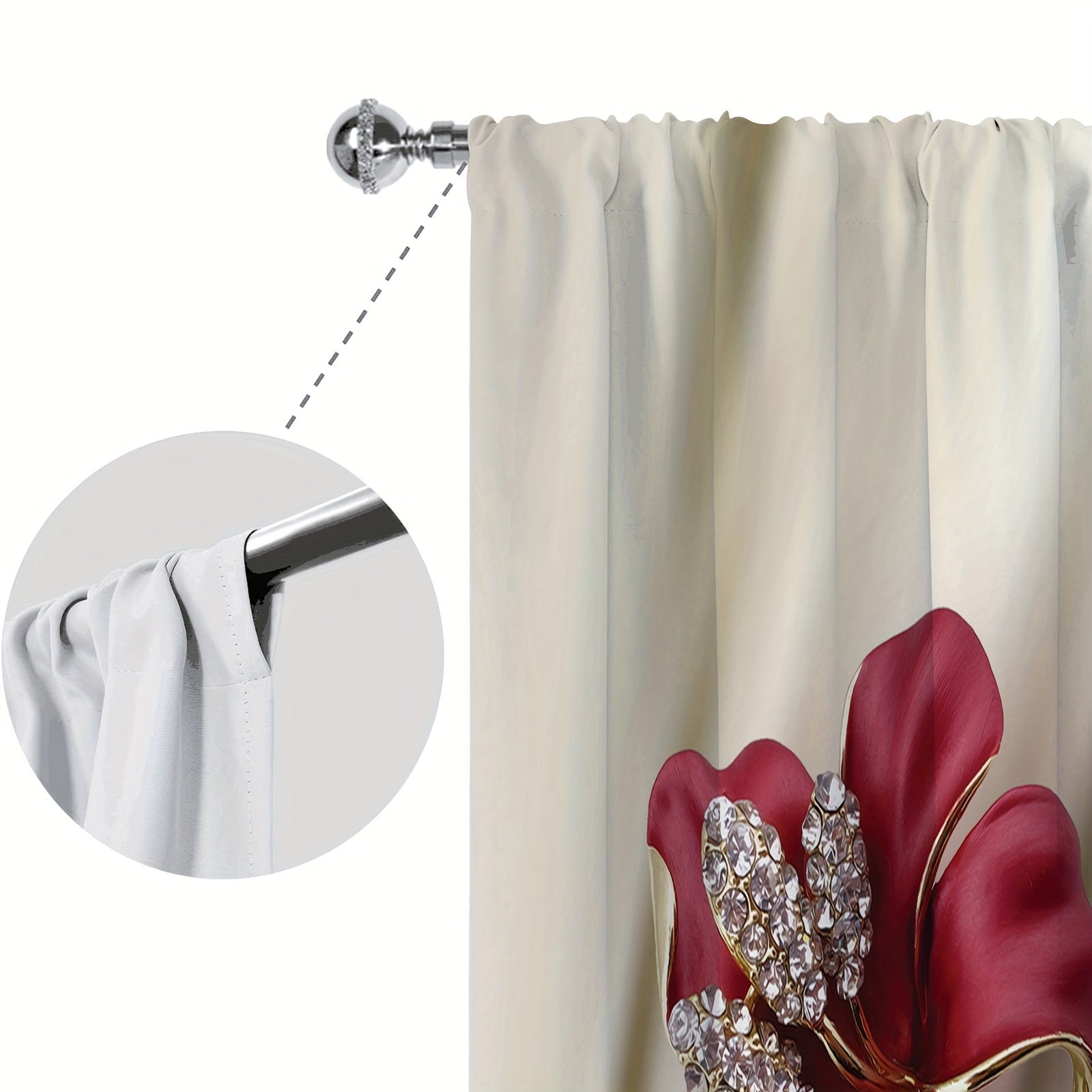 Red Rose Blackout Curtains Polyester Rod Pocket for Bedroom Living Room Office