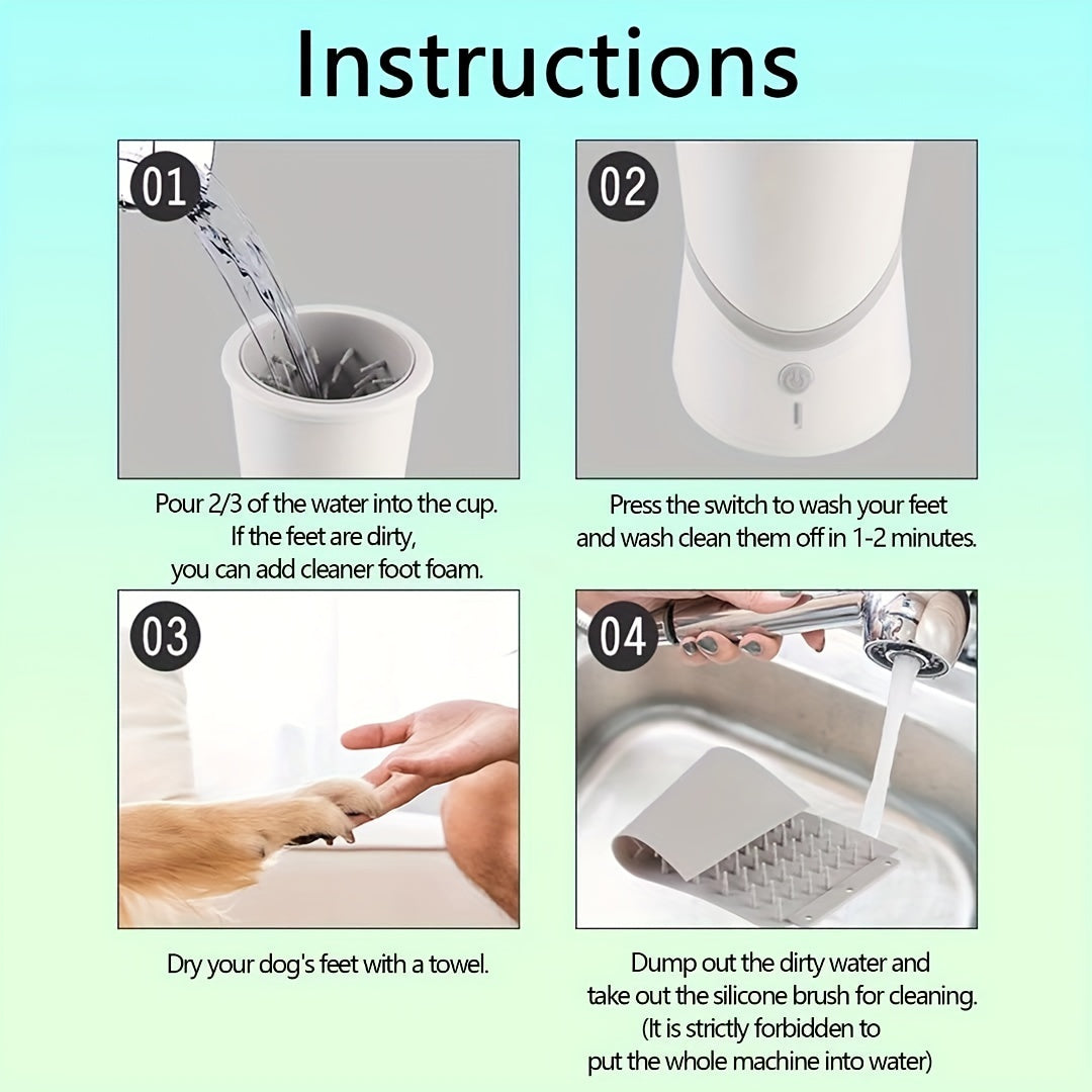 Electric Dog Foot Cleaner with Silicone Bristles for Small to Medium Dogs