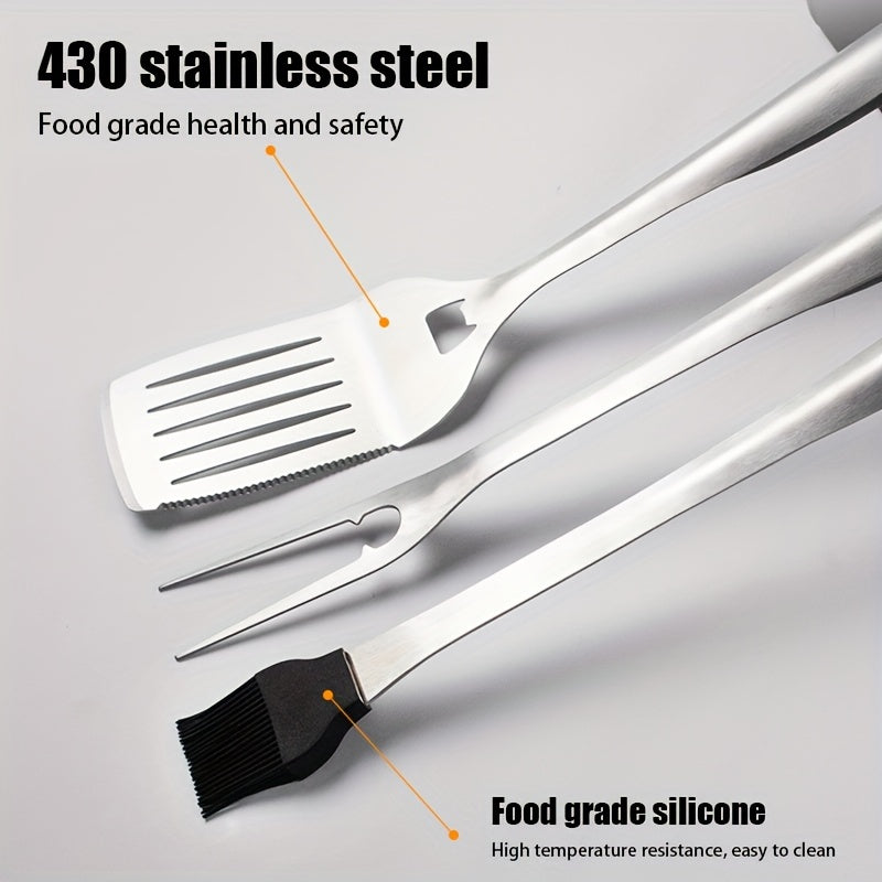Set of 6 Stainless Steel BBQ Grill Tools with Spatula Forks Brush Tongs