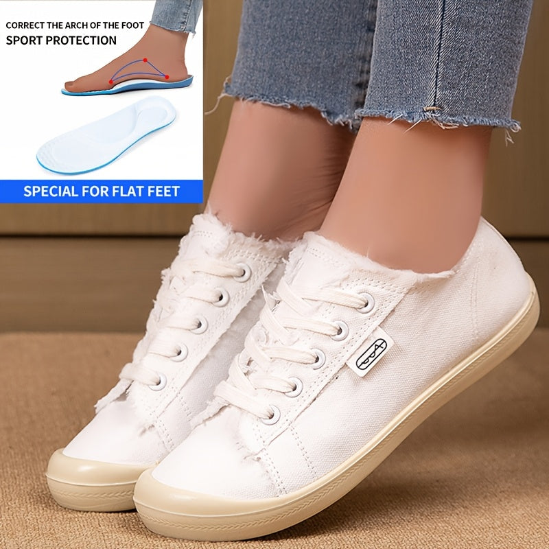 Women’s Casual Striped Canvas Shoes Flat Sneakers Breathable Round Toe
