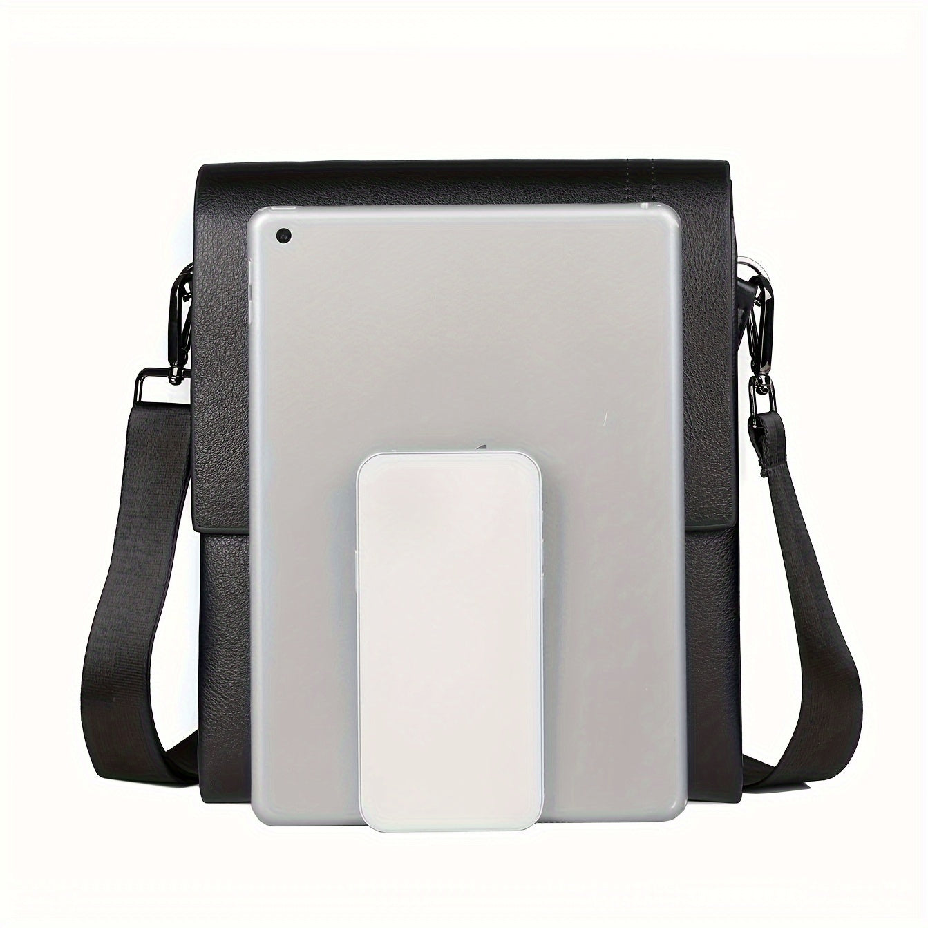 Men's Black PU Sling Bag Large Capacity Stylish Travel Business Crossbody Bag