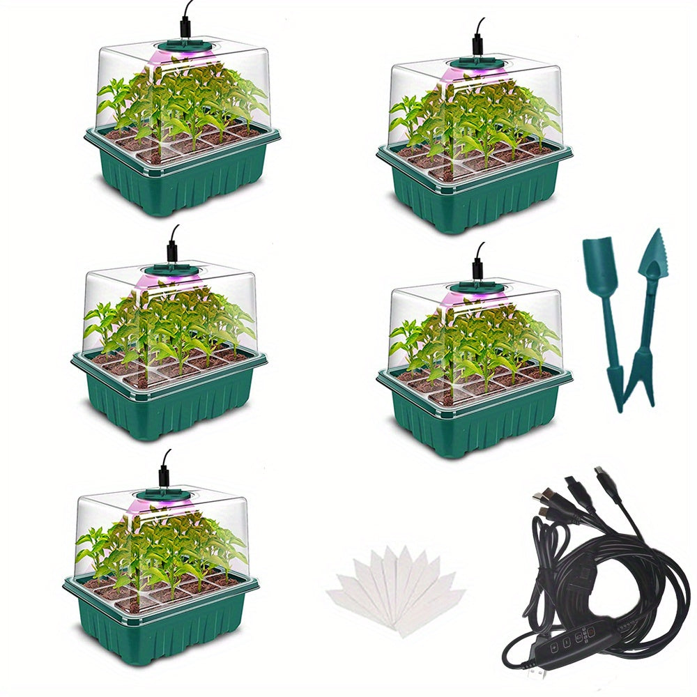 Complete Seed Starting Kit with 4/5/6 Pack Seedling Trays Grow Light Humidity Dome and Timer