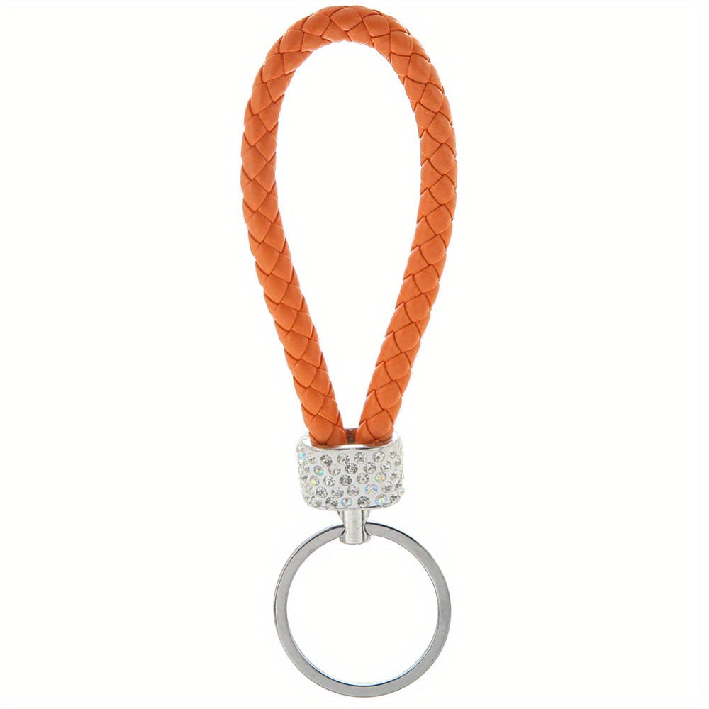 Unisex Braided Rope Rhinestone Car Keychain Monochrome Jewelry