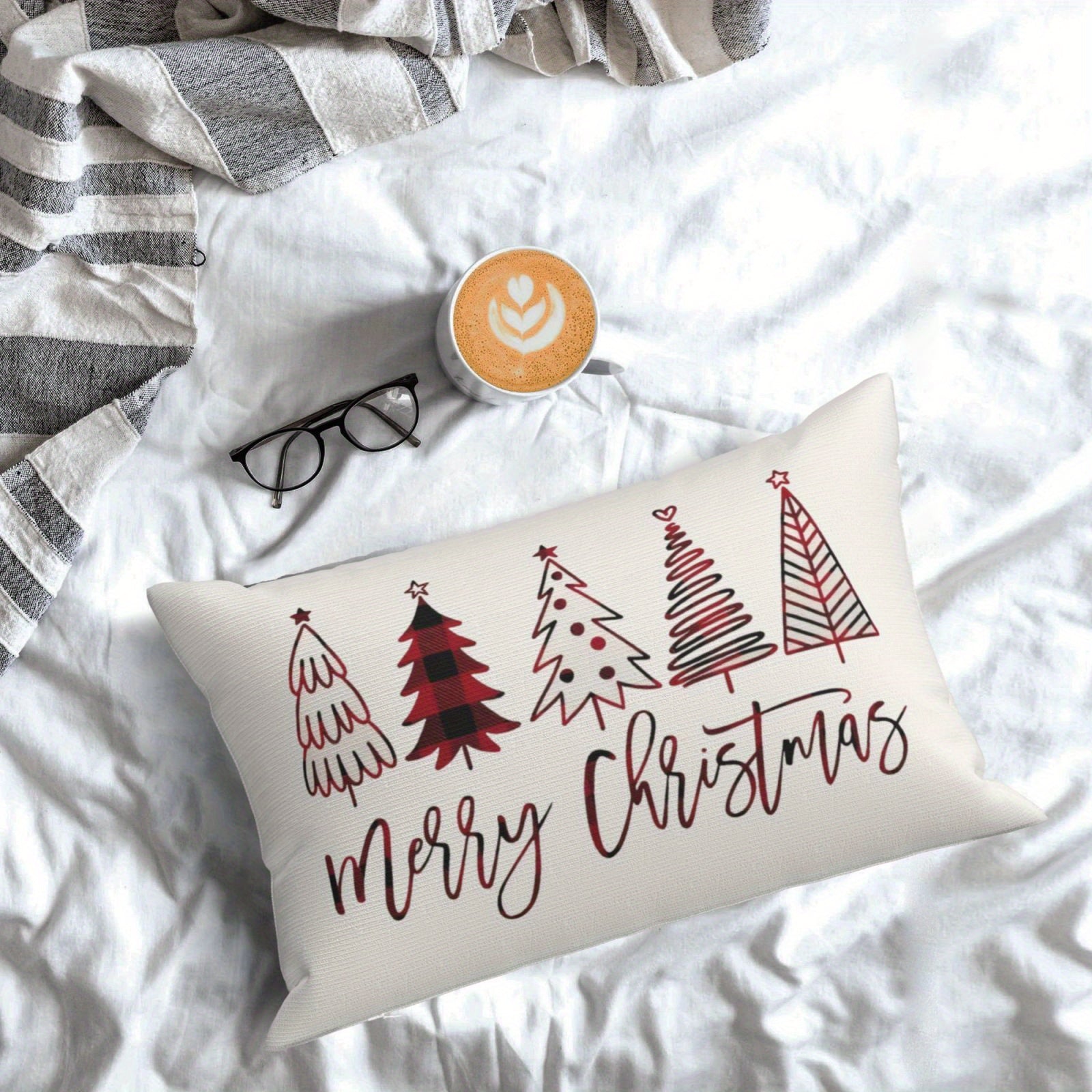 White Polyester Christmas Throw Pillow Covers Set of 2 Decorative Cushion Cases with Zipper