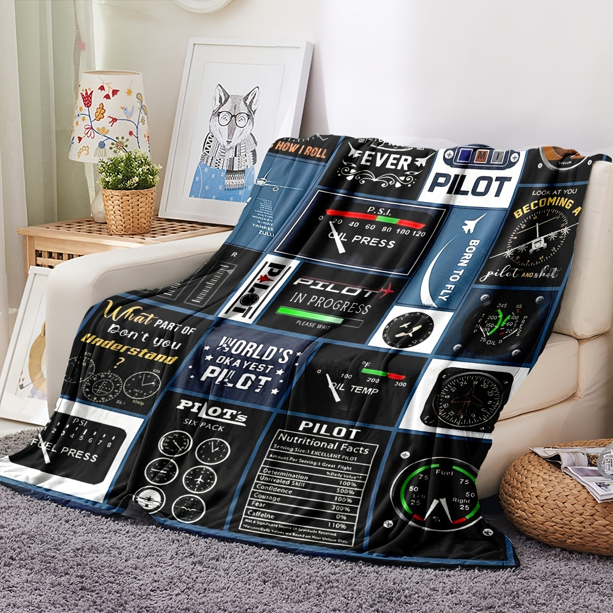 Manta de piloto de franela para hombres para entusiastas de la aviación, suave y cómoda, regalo