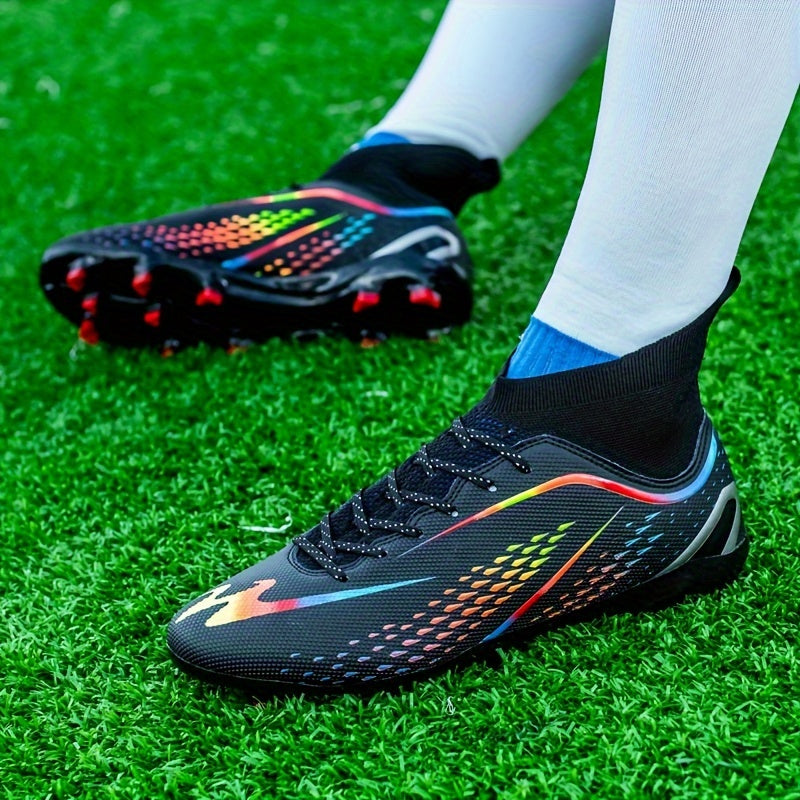 Men's All-Season Solid Color Soccer Cleats with Faux Upper Rubber Sole Lace-Up Training Running Shoes