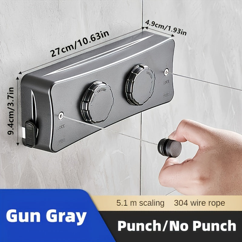 Adjustable 5.1m Stainless Steel Retractable Clothesline for Indoor Balconies