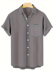 Camisa de tamaño grande para hombre en azul marino con cuello en V, ajuste ajustado, bolsillo en el pecho, con botones, tela no elástica para primavera y otoño