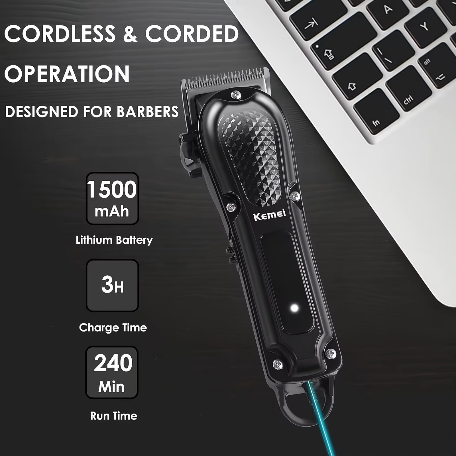 Paquete de 4 cortapelos profesionales para hombres, recargables por USB, con batería de litio de 1500mAh e incluye peines guía