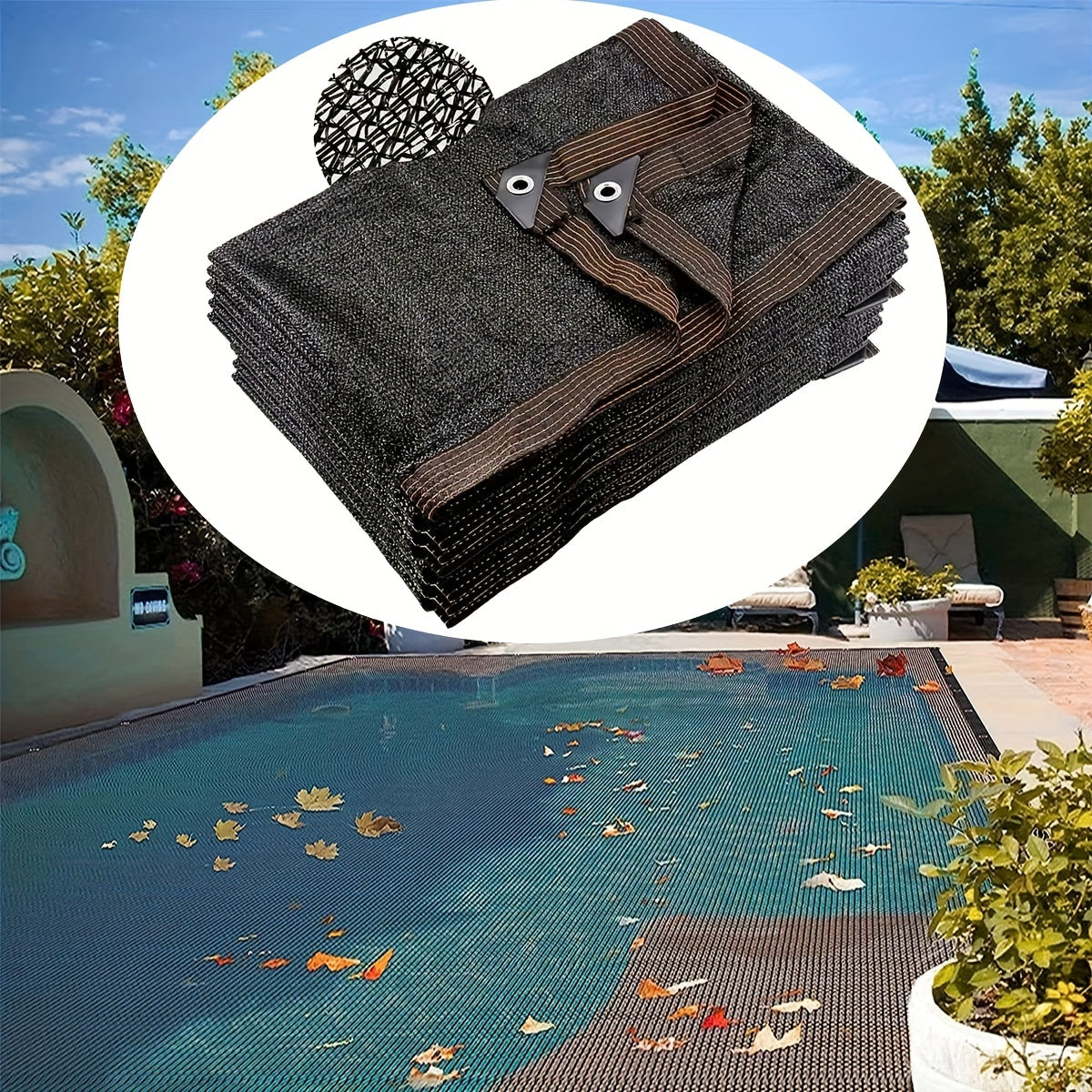 Cubierta de red de hojas para piscinas subterráneas y elevadas, protección para todo tipo de clima, color negro, sombreado 71-80