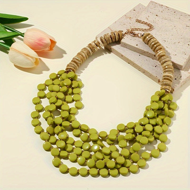 Boho Chic Beaded Necklace for Women Layered Acrylic Jewelry Gift for Vacations and Parties