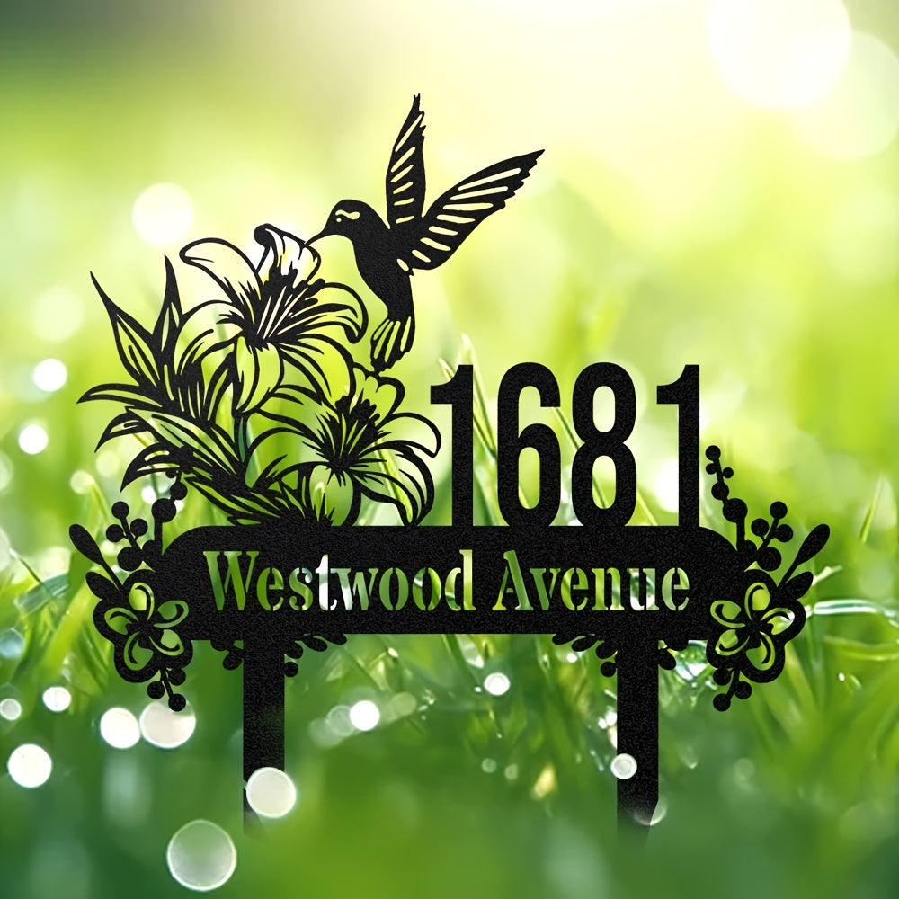 Personalized Hummingbird Metal Yard Sign with Address Durable Weatherproof Garden Stake