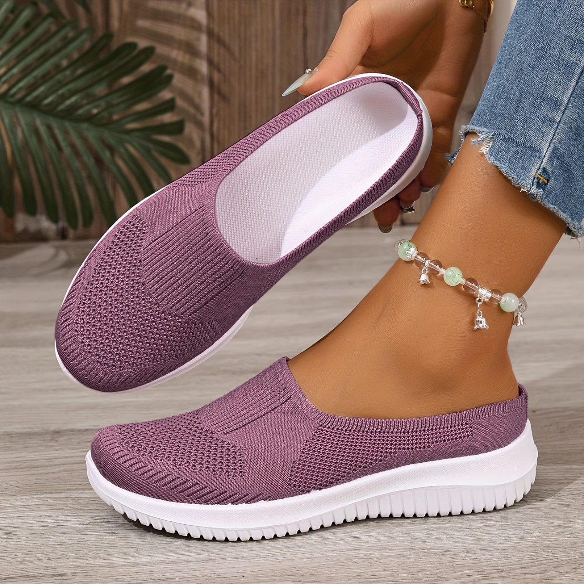 Women Slip-On Walking Sneakers Soft Sole Non-Slip Black Casual Shoes
