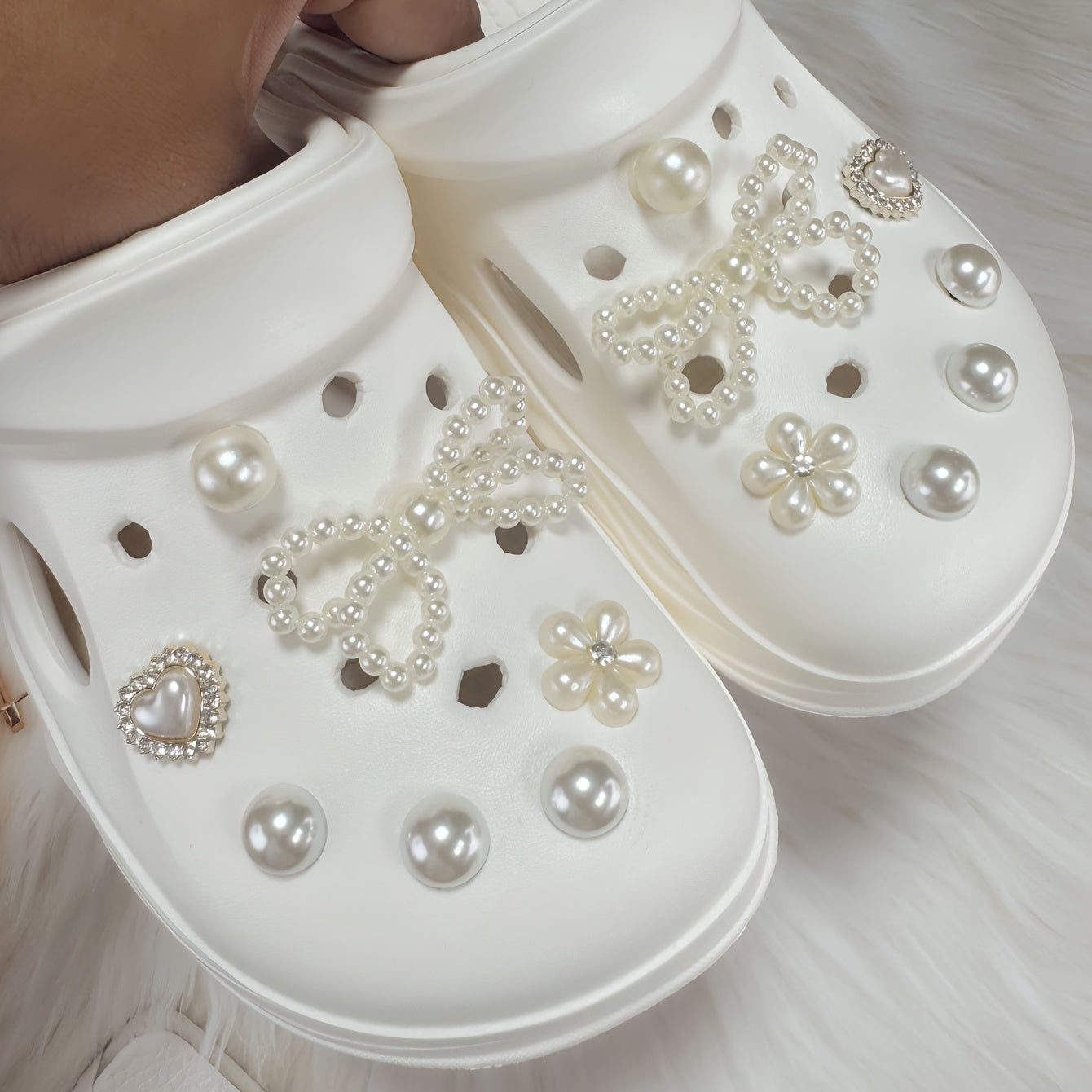 14pcs Pearl Rhinestone Shoe Charms Set Removable Decorations for Clogs Sandals