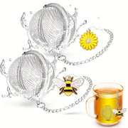 Set of 2 Stainless Steel Tea Strainers with Honeybee and Beehive Designs for Loose Leaf Tea