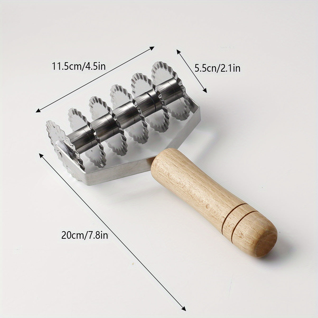 Six-Wheel Stainless Steel Cookie and Noodle Cutter with Wavy Wood Handle