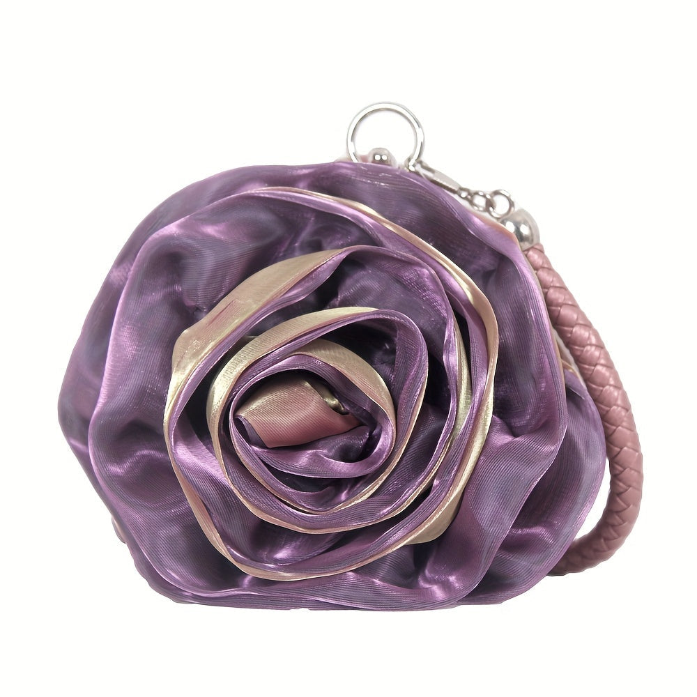 Silk Three-Dimensional Flower Handbag for Evening Dresses and Parties