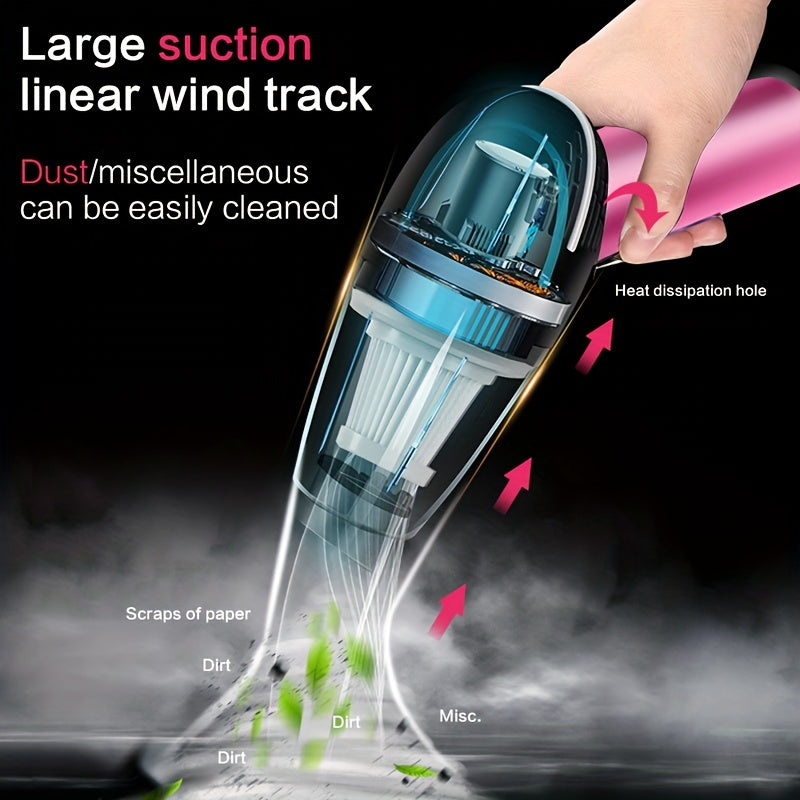 Pink Car Vacuum Cleaner Portable Handheld Wet Dry Pet Hair Suction