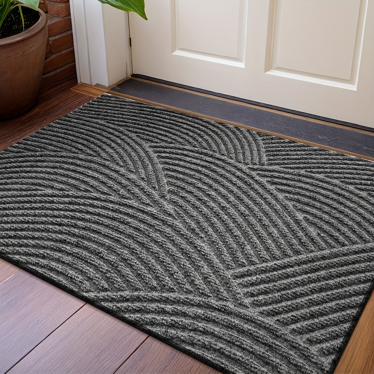 Geometric Striped Non-Slip Absorbent Washable Door Mat for Indoor and Patio