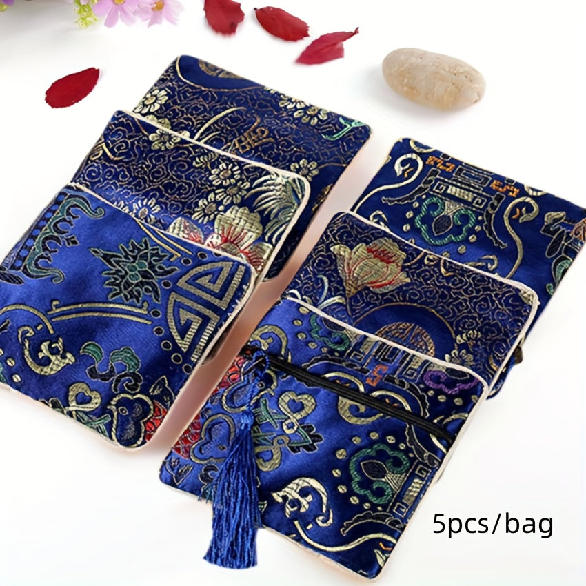 Набор сумок для украшений в стиле китайского шика с вышитым шёлковым бархатом и кисточками