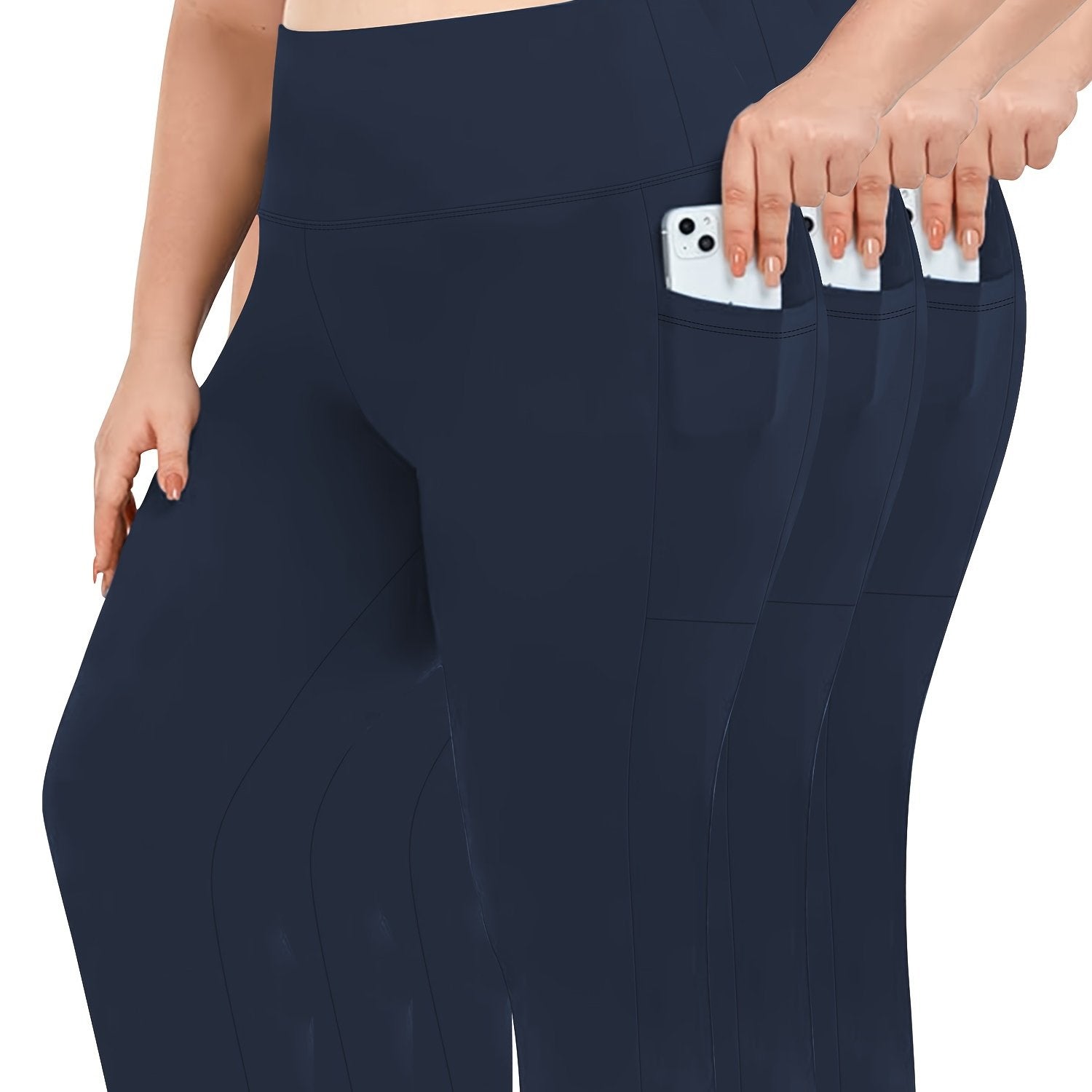 Women's Plus Size High-Waisted Yoga Pants with Pockets Solid Color 3-Pack
