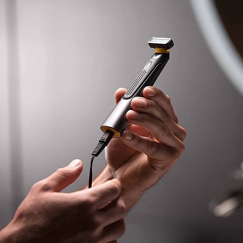 Erkaklar uchun elektr qirqish mashinasi, USB orqali zaryadlash imkoniyati va 3 ta parvarish taroqlari bilan birga.