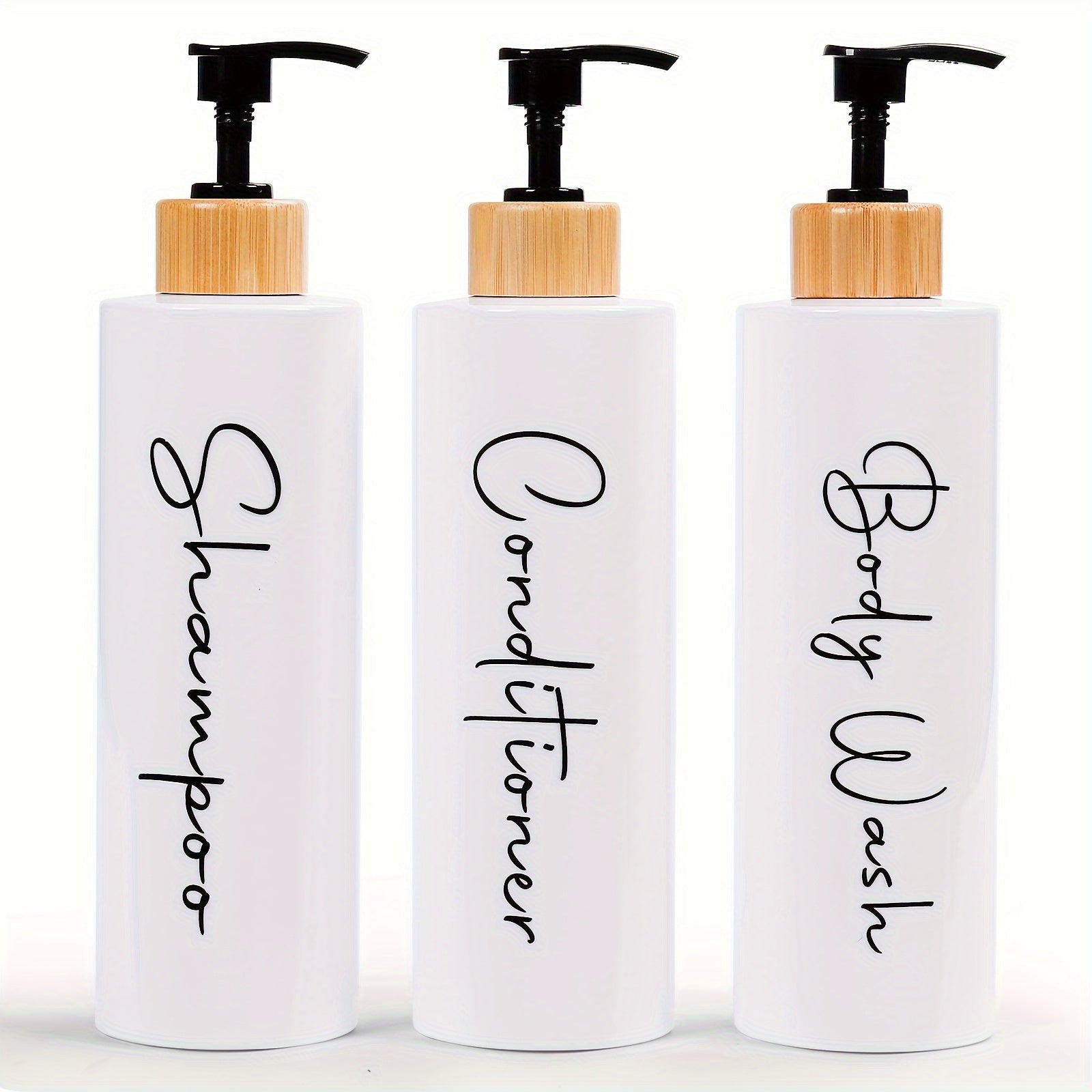 3-Piece Black and White Shampoo and Conditioner Dispenser Set 27 oz Refillable Pump Bottles