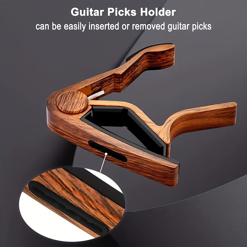 Rosewood Guitar Capo with Pick Holder for Acoustic Electric Instruments Black Brown