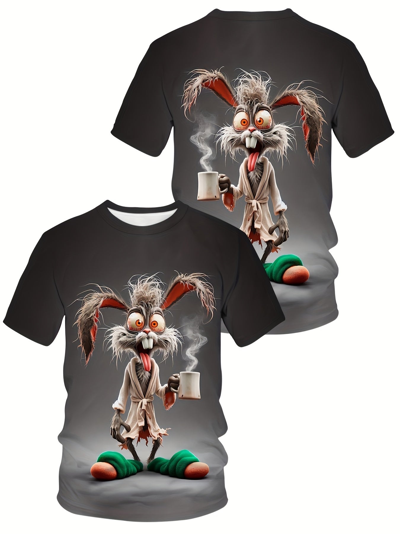 Мужская футболка большого размера с забавным 3D-принтом кролика, полиэстеровая смесь, повседневная летняя уличная одежда