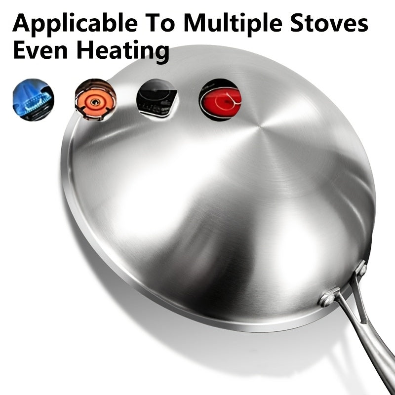 Sartén wok de acero inoxidable con tapa de vidrio, antiadherente, apta para inducción, gas, adecuada para huevos de pescado, filetes