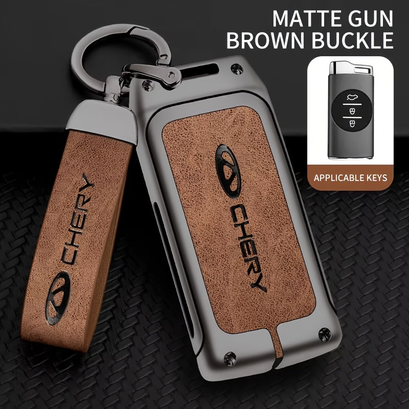 Men Women Faux Leather Zinc Alloy Car Key Fob Cover Black Durable