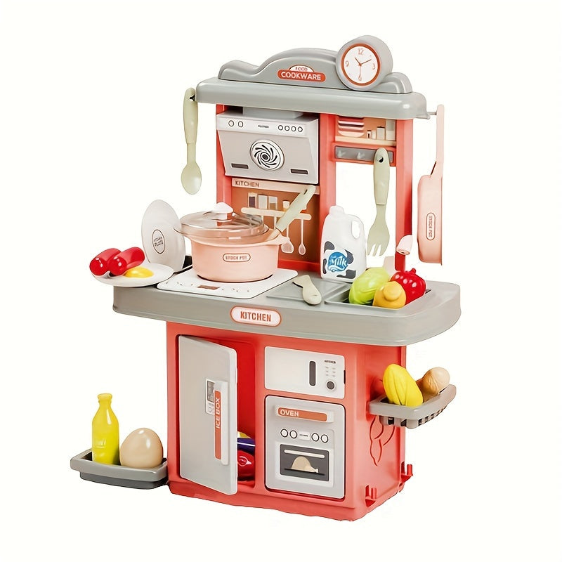 Play Kitchen Set for Kids 3+ Pink Blue Lights Sounds Stove Sink Faux Food