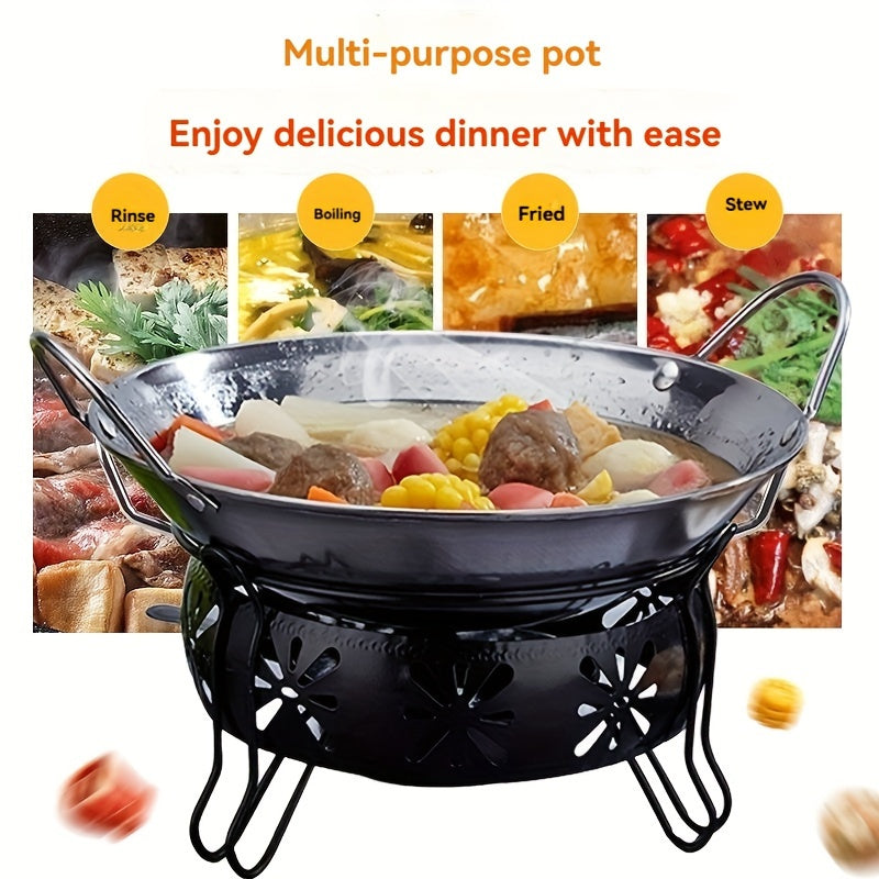 Stainless Steel Wok with Dual Handles Round Bottom for Seafood Soup Camping