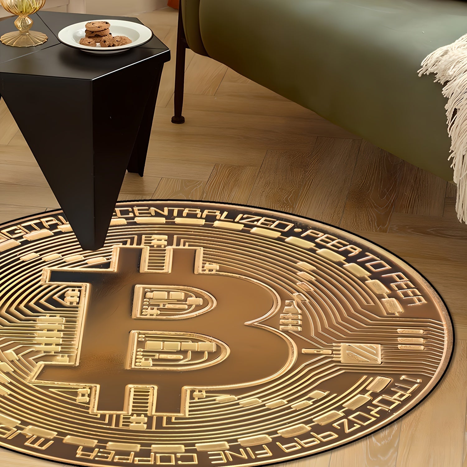 Bitcoin Pattern Round Rug, Yoqimli qarshilik, Uy bezaklari, 1ta