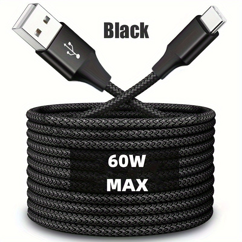 USB-C Fast Charging Cable for Android Phones Nylon Fabric 50-80W Data Transfer