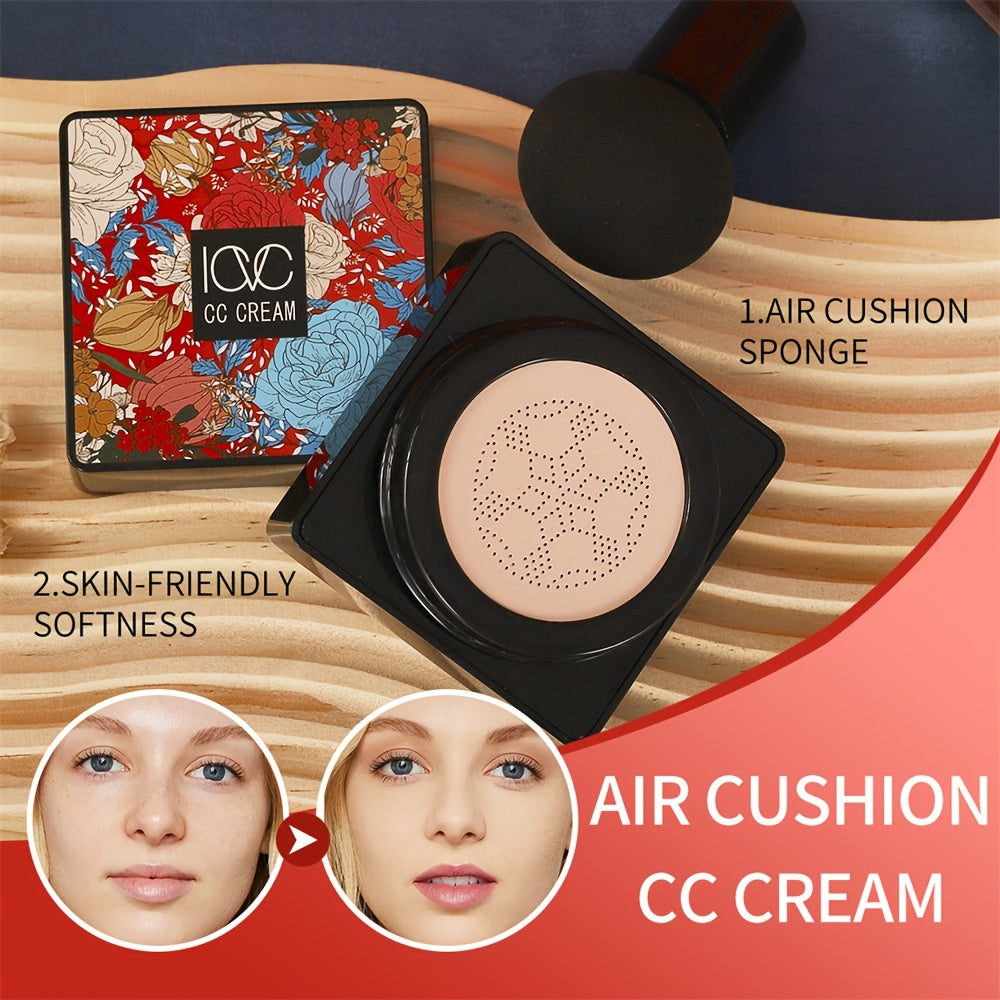 Crema de base con esponja de aire con setas para mujer, cobertura total, a prueba de agua