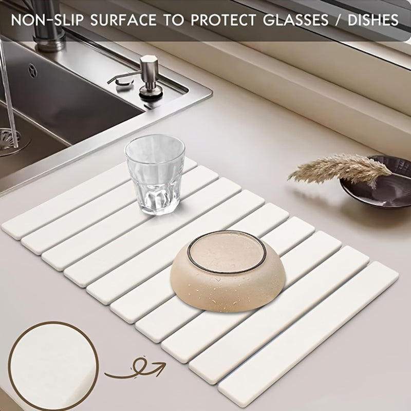 Foldable Diatom Mud Dish Drying Mat 60.96x40.64cm Absorbent Kitchen Bathroom