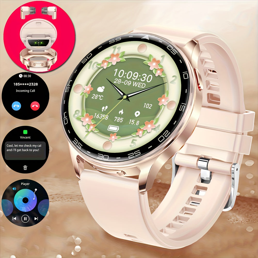 Women's Health Smartwatch with Built-in Wireless Headphones 3.5cm IPS Display Water Resistant Silicone Strap