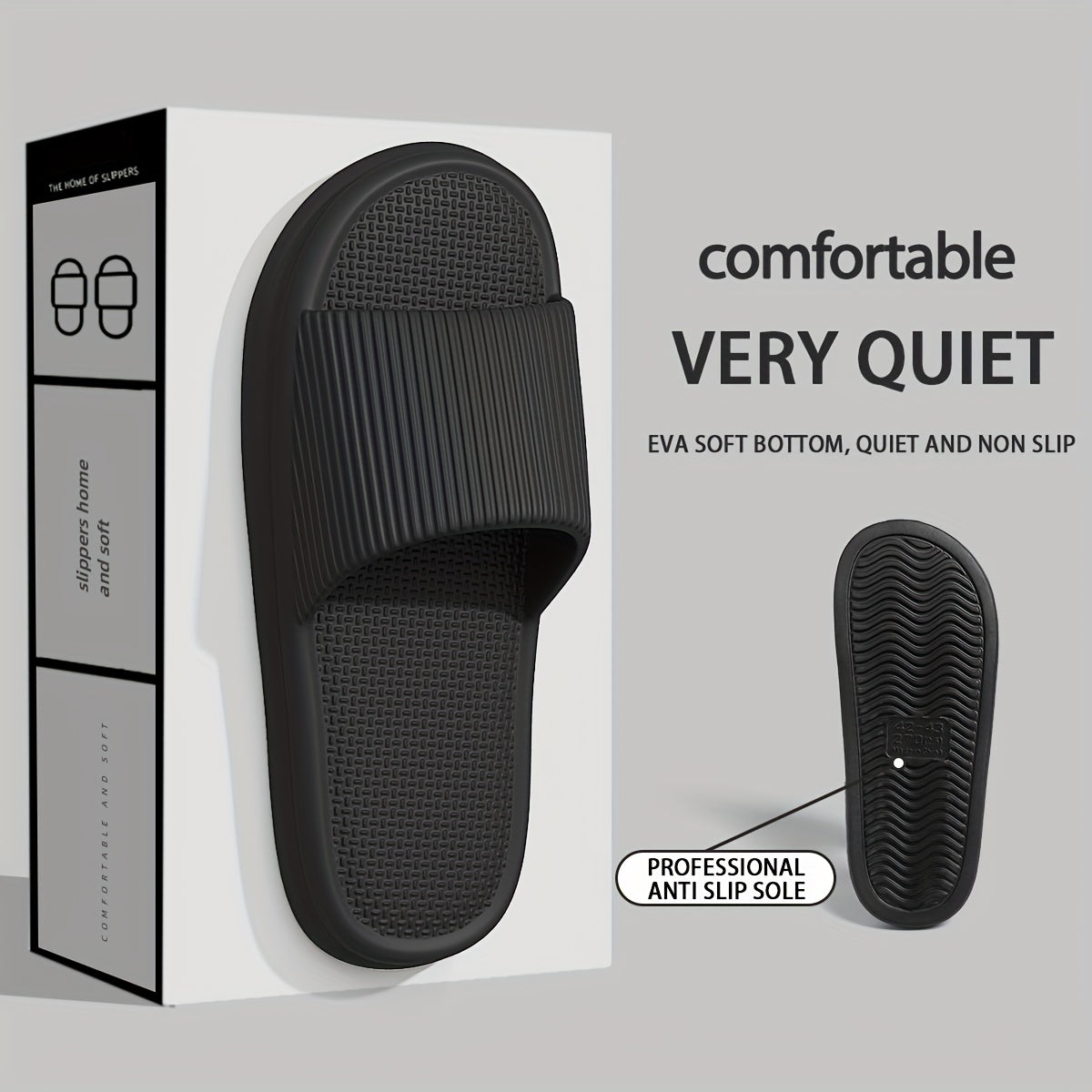 Мужские Oversized EVA слайды с толстой мягкой нескользящей подошвой для использования внутри помещений, на пляже и для отдыха, черные