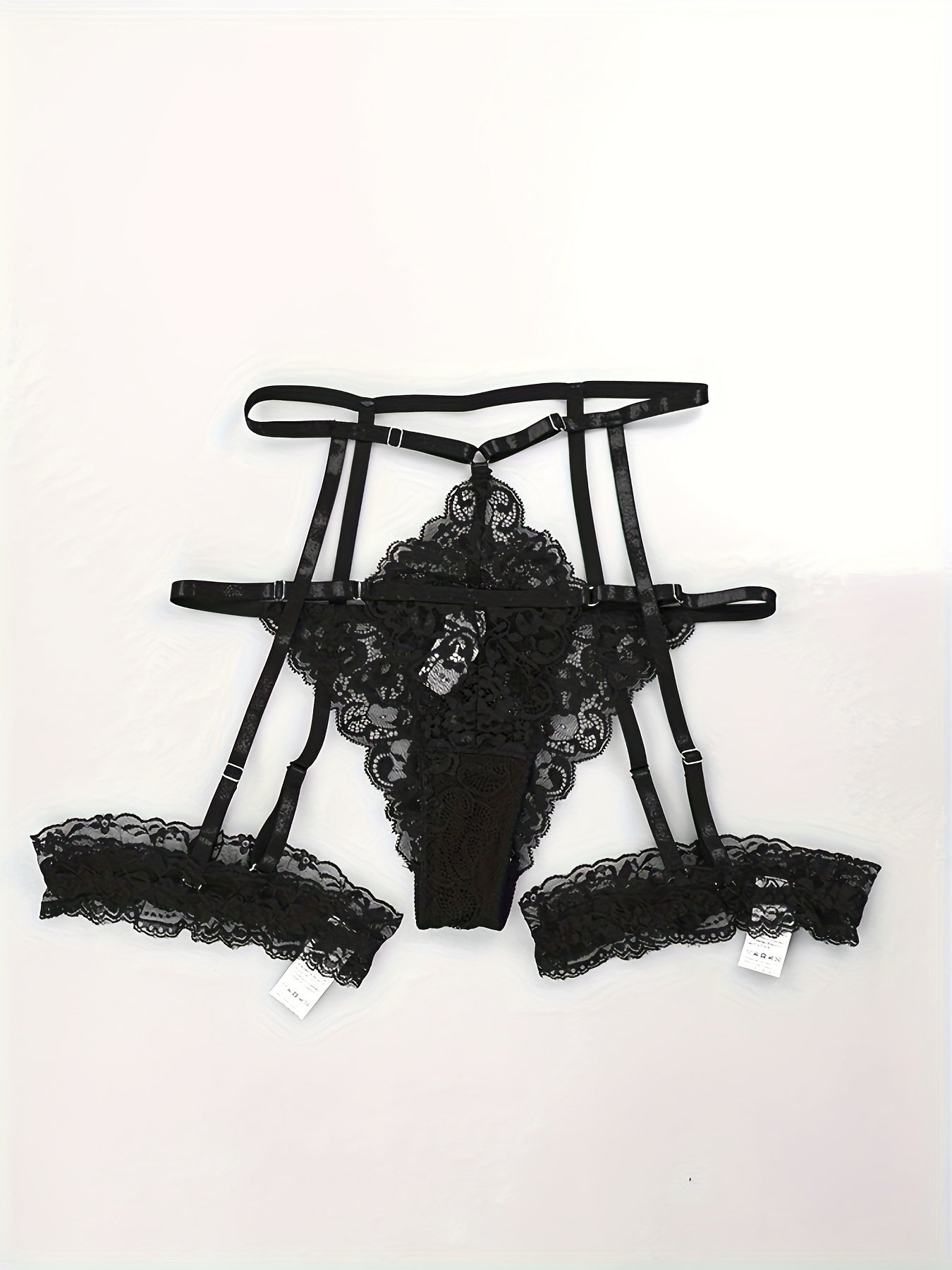 Sexy Lingerie Set with Lace Triangle Cup Bra, Panties, Suspender Socks, and Seduction Ring