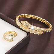 Women's Serpent-Inspired Jewelry Set with Zirconia Bracelet and Ring