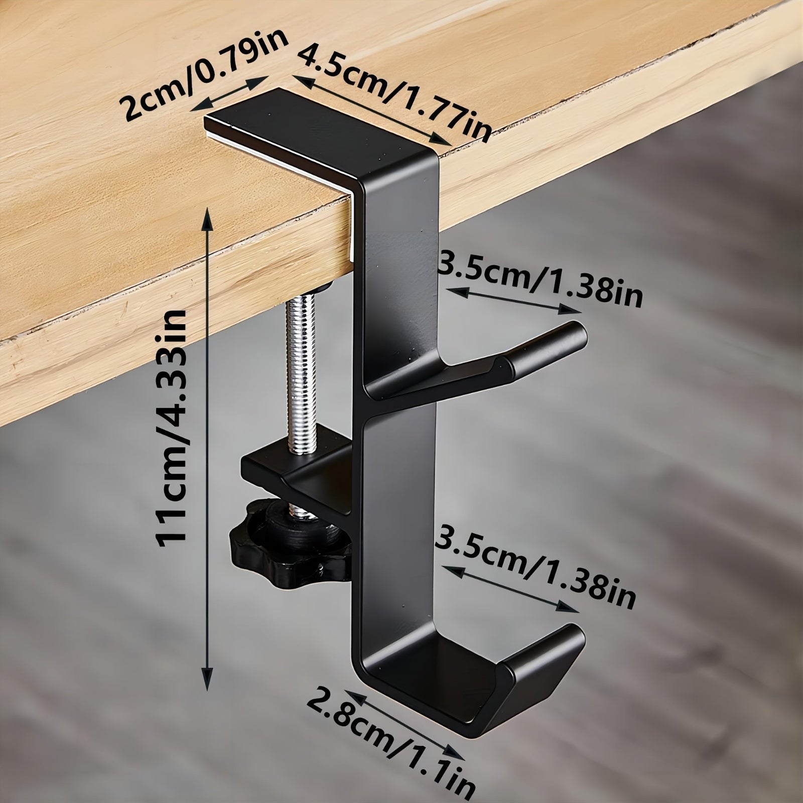 Adjustable Aluminum Under-Desk Hook for Bags, Sturdy and Easy to Install