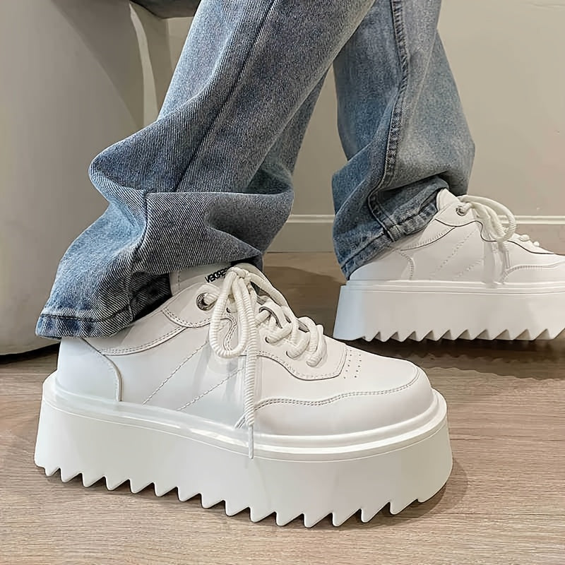 Men's Solid Color Thick Sole Sneakers Non-Slip Low-Top Casual Street Style