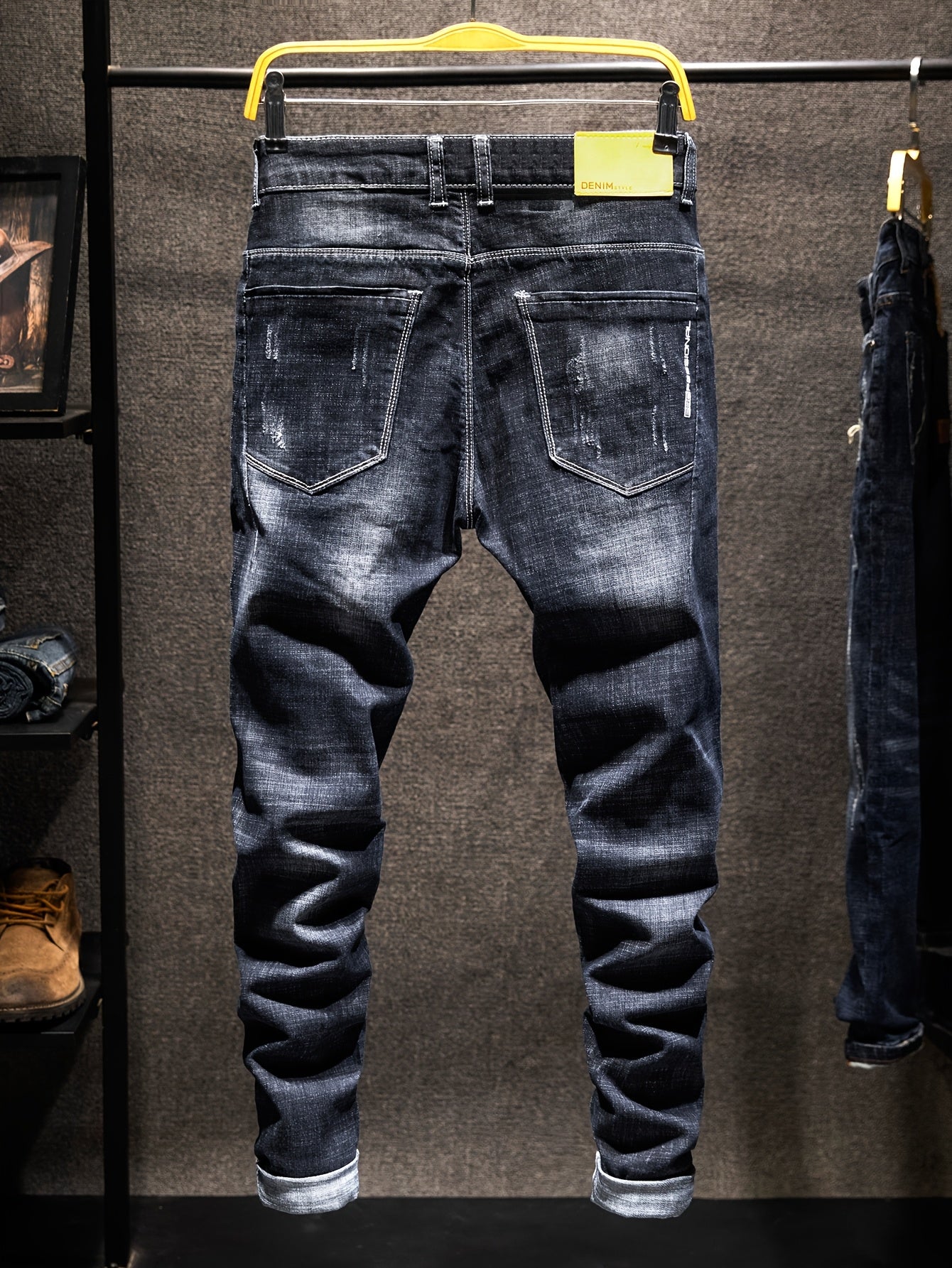 Men's Distressed Ripped Regular Fit Jeans Solid Color All-Season Woven Cotton Polyester Elastane