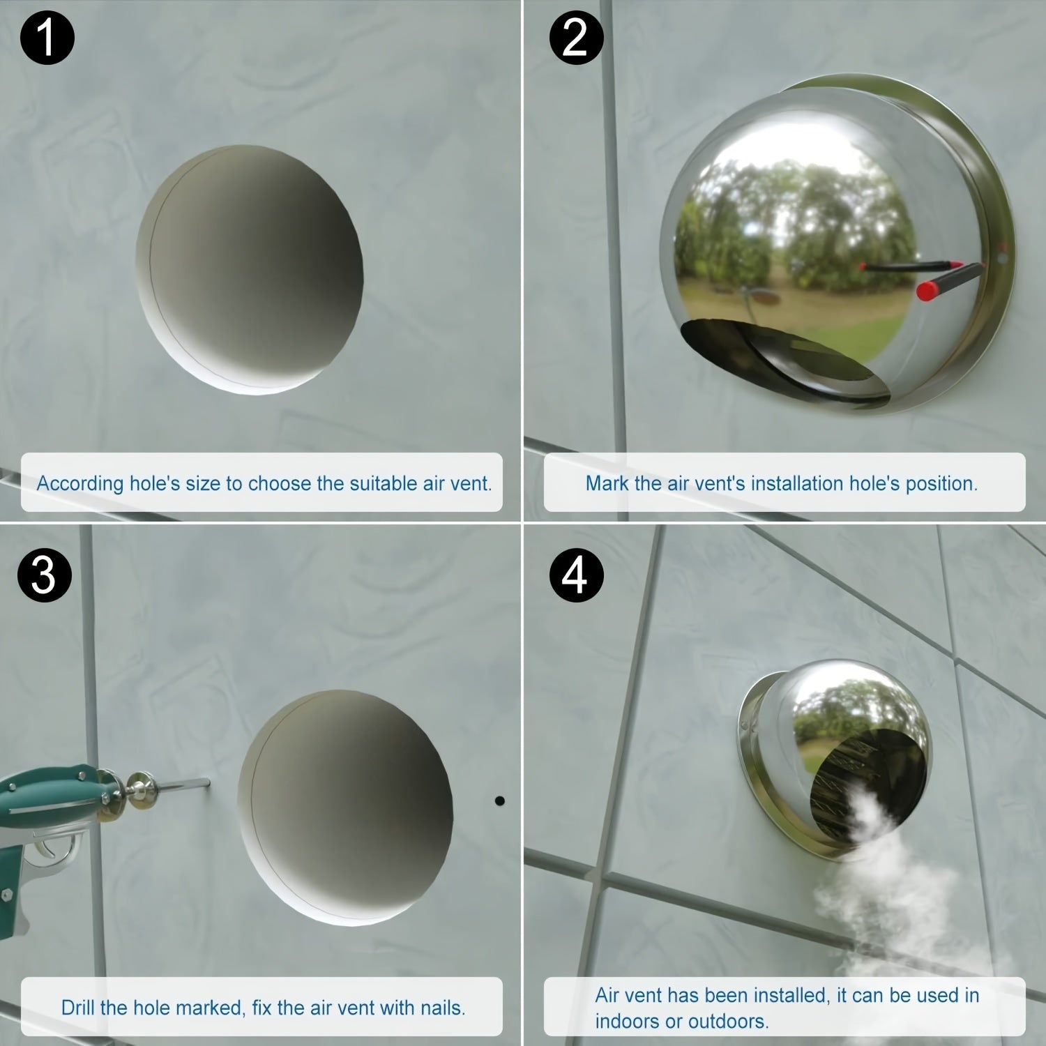 Aylana zanglamaydigan po'latdan yasalgan quritgich vent qopqog'i 10.16cm devorga o'rnatish uchun hammom ventilyatsiyasi