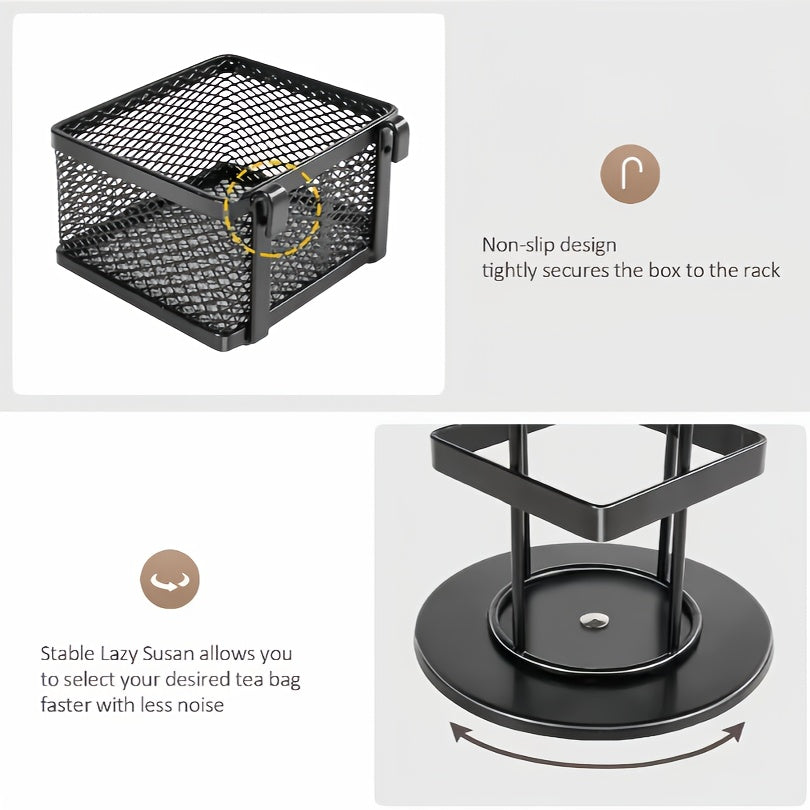 Tea Bag Organizer Stand with 8 Compartments Rotating Iron Storage for Home Office Coffee Bar