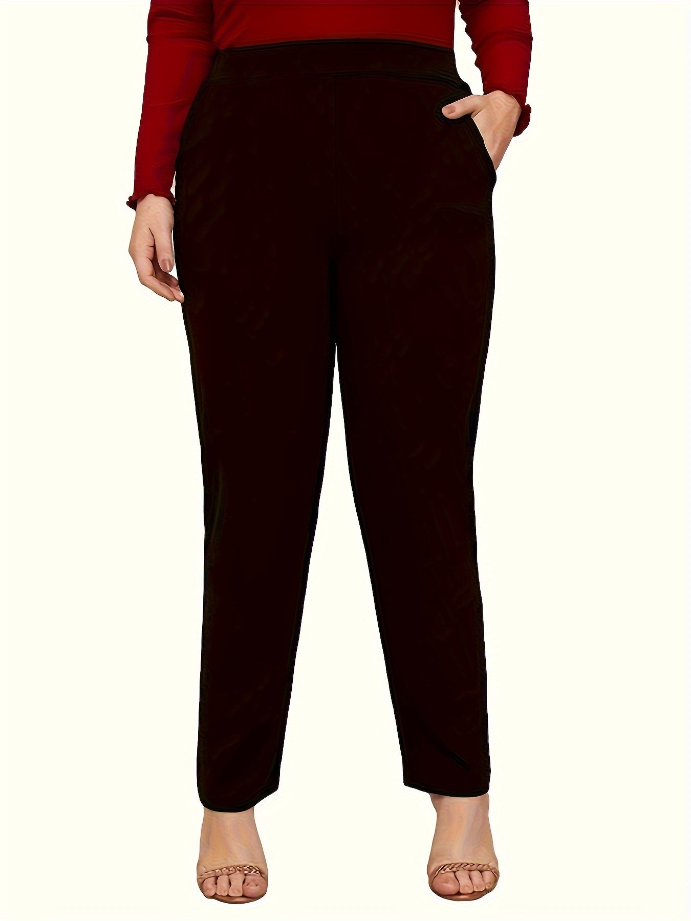 Plus Size Women's Elastic Waist Straight Leg Pants Business Casual Solid Color