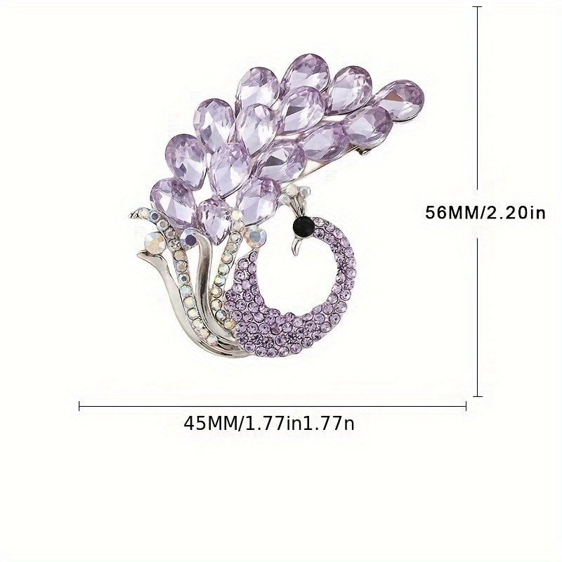 Purple Crystal Brooch Pin with Peacock Design Rhinestones for Women