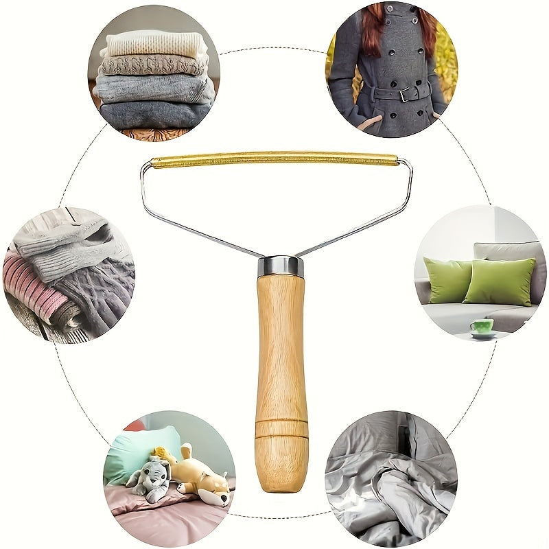 Portable Fabric Lint Remover with Wooden Handle for Pet Hair and Sweaters